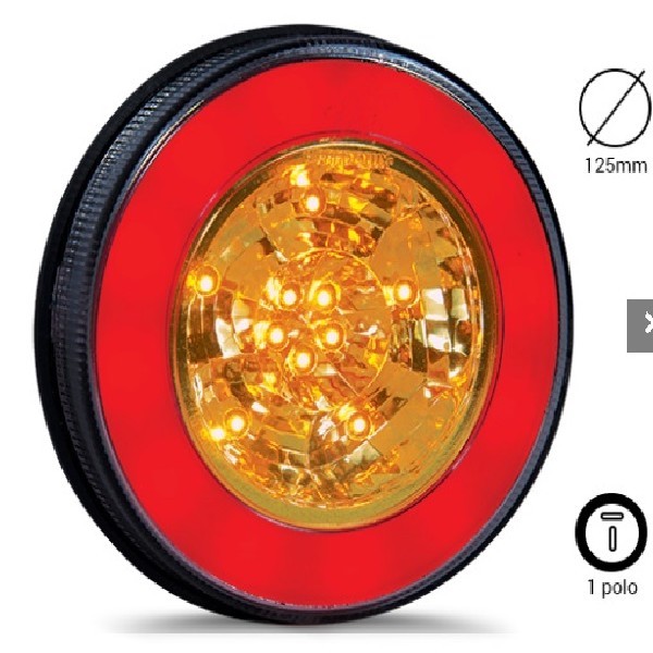  | LANTERNA TR CARRETA 2 FUNCOES  PISCA/MEIA LUZ 125MM LED 24V VERMELHA/AMARELA