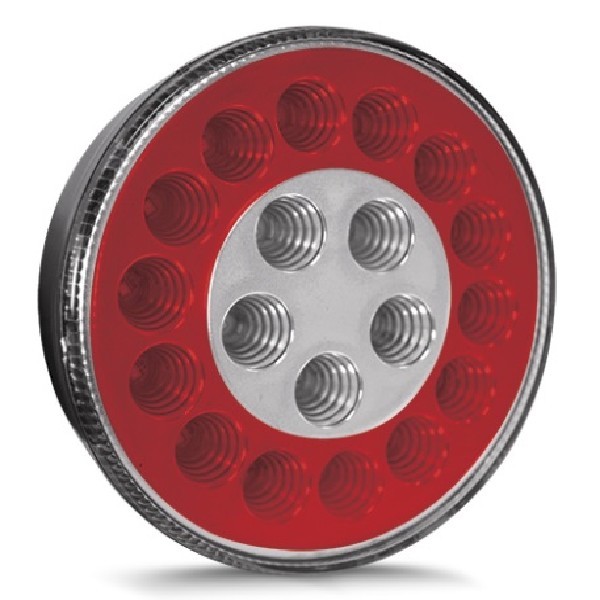  | LANTERNA TR CARRETA 2 FUNCOES  FR/RE 140MM 19 LED 24V VERMELHA/CRISTAL