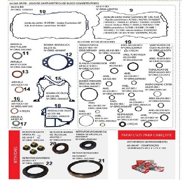  | JUNTA RETIF BLOCO VW 8160/9160/9170/10160/1180/13180/DELIVERY CUMMINS ISF 3.8 12/.