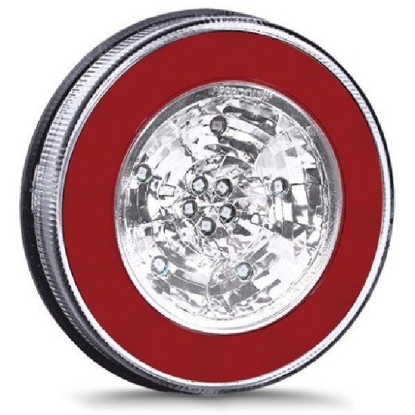  | LANTERNA TR CARRETA 2 FUNCOES  RE/MEIA LUZ 125MM LED 24V VERMELHA/CRISTAL