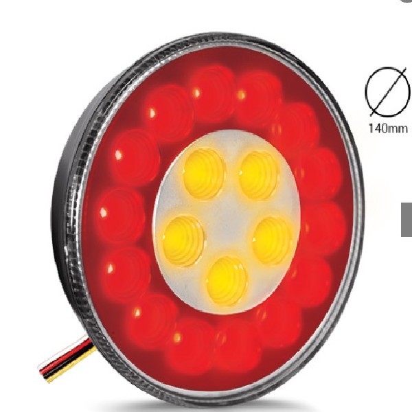  | LANTERNA TR CARRETA 2 FUNCOES  FR/PISCA 140MM 19 LED 24V VERMELHA/AMAREL